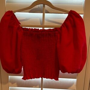 Express Red Square Neck Puff Sleeve Blouse